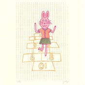 Image of HOPSCOTCHING BUNNY : limited edition screenprint 