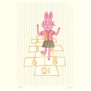 Image of HOPSCOTCHING BUNNY : limited edition screenprint
