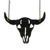 Image of Buffalo Skull Necklace/Earrings made from a recycled vinyl record.