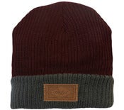 Image of 2012 Leather Patch Winter Beanie - Burgundy/Dark Grey