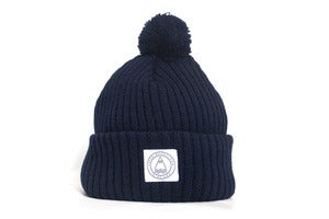 Image of Laser Mar & Montaña Logo pom pom beanie navy