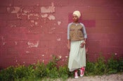 Image of knit sweatshirt- canvas/leather pockets