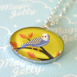 Image of Blue Budgie Oval Pendant