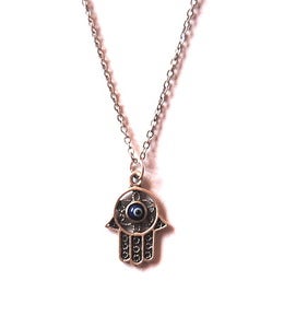 Image of Hamsa Necklace With Blue Glass Evil Eye