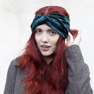 Image of Velvet Turban Headband - Bottle Green