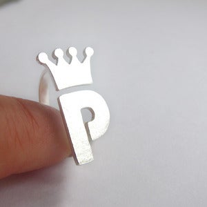 Image of Crown with Custom Initial - Handmade Silver Ring 