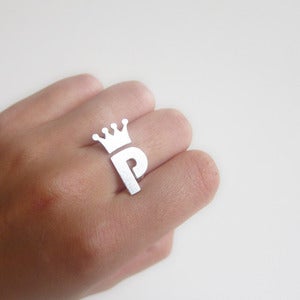 Image of Crown with Custom Initial - Handmade Silver Ring 