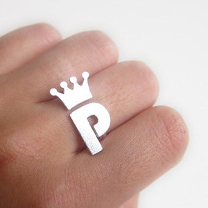 Image of Crown with Custom Initial - Handmade Silver Ring 