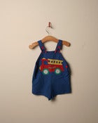 Image of c. 1980s fire engine applique romper