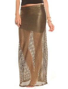 Image of MESHED UP MAXI SKIRT IN GOLD