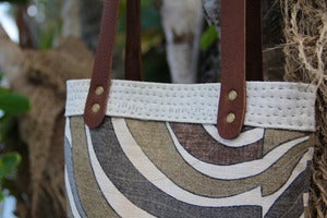Image of  Stormy Kai Handmade Mini Hobo Purse Shoulder Bag - Mid Century Modern Vintage Linen Eco Green OOAK