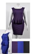 Image of Plus Size Ponte Knit Peplum Dress Cobalt Plum