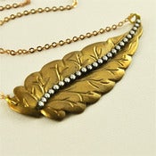 Image of Brass Leaf Necklace with Frosted Vintage Rhinestones