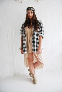 Image of Black and white oversized flanel checked shirt