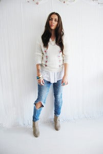 Image of Cream knitted jumper with floral pattern