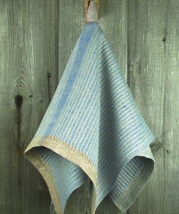 Image of Cabin Series II - Hand Towel - Cabin Road in Cornflower Blue with Red