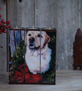 Image of Home For the Holidays Tealight Triptych, yellow lab