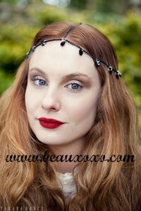 Image of Chain Head Piece Chain Headdress Goddess Triple Stranded Gothic Black Swarovski Heart Crystal 
