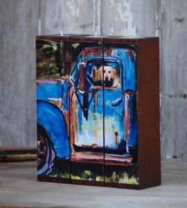 Image of Farmhand Tealight Triptych, vintage truck and lab