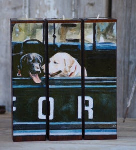Image of For the Retrievers Tealight Triptych Ford truck and labs, Fred & Woody