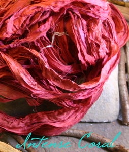 Image of Intense Coral Recycled Sari Silk Ribbon