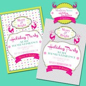 Image of Merry & Bright Modern Neon printable Christmas party invite by Wants and Wishes