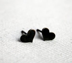 Image of Tiny Black Silver Heart Studs