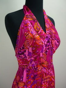 Image of 70s Kimi's fuchsia Hawaiian halter maxi dress