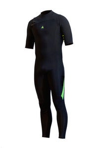 Image of Vault 3/2 chest zip short arm steamer  <br /> black / lime