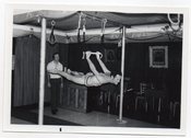 Image of SHIRTLESS MAN HANGS ON A BAR VINTAGE SNAPSHOT PHOTO 
