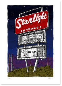 Image of Starlight Drive-in sign at Night - Digital Print
