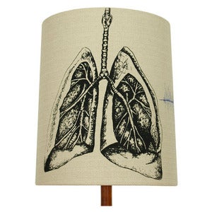 Image of Anatomy Lamp Shade - Lungs No. 2, with Blue Embroidery