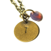 Image of june initial necklace - antiqued brass