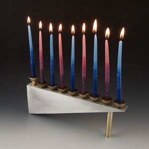 Image of Modern Geometric Pewter Menorah