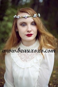Image of White, Green and Lilac Floral and Green Ivy Leaf Trim Festival Flower Hair Crown Hair Garland