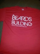 Image of BEARDS IN THE BUILDING TEE RED WITH WHITE PRINT 