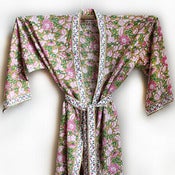 Image of Anokhi Floral Cotton Robe Mint and Pink