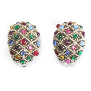 Image of Vintage Rainbow Gem Hoop Silver Slip On Earrings