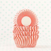 Image of Red Pin Stripe Mini Cupcake Liner