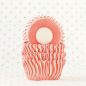 Image of Red Pin Stripe Mini Cupcake Liner