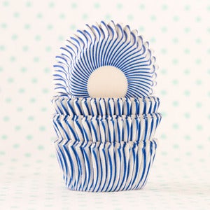 Image of Blue Pin Stripe Mini Cupcake Liners