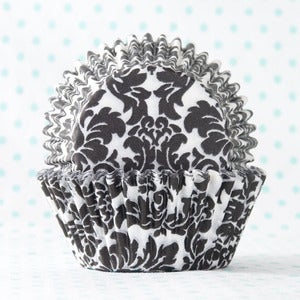 Image of Black Damask Cupcake Liner