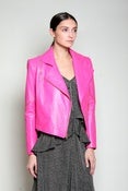 Image of Leather Zip-Sleeve Jacket (Fuchsia)