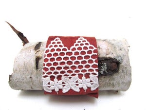 Image of Peach Leather Cuff with Vintage Lace Made in USA
