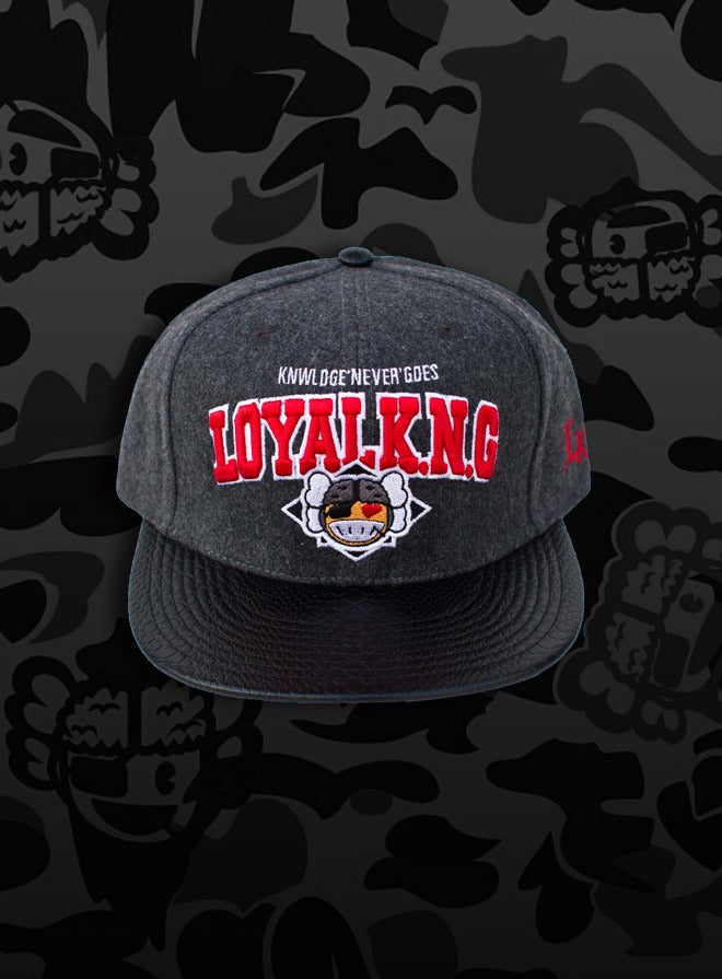 Image of Rebellious Loyal K.N.G. Strapback Cap - Charcoal Wool/Black-Snake Leather