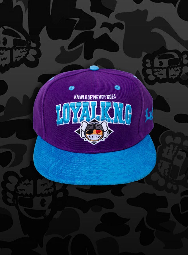 Image of Rebellious Loyal K.N.G. Strapback Cap - Purple/Teal-Snake Leather