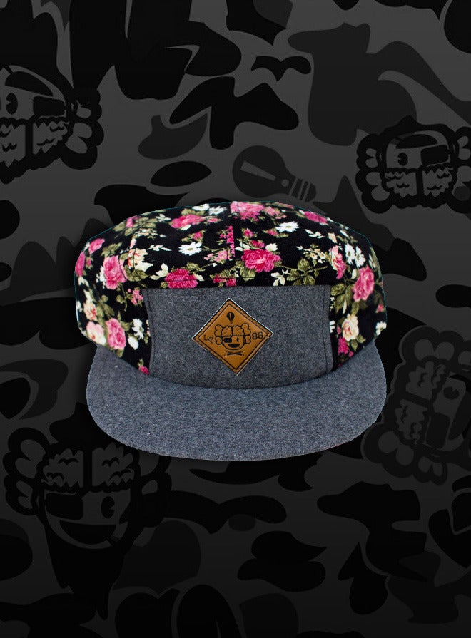 Image of Cruel Spring 5-Panel Cap - Black-Floral Corduroy/Charcoal-Wool