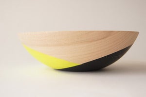 Image of Neon Yellow and Black Crossed 7" Wood Bowl