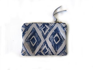 Image of Small grey/navy diamonds hand-printed leather pouch/wallet