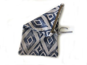 Image of Medium grey/navy diamonds hand-printed leather long pouch